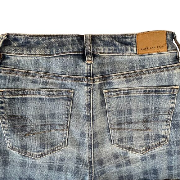 American Eagle Jeans Women 0 Blue Plaid Skinny Mid Rise Stretch (W22 L27) - Picture 13 of 15